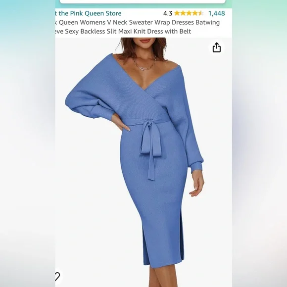 Amazon | Dresses | Amazon Batwing Knit Dress With Attached Belt | Poshmark